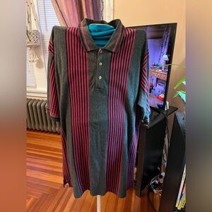 Vintage J•A•B Sportswear Striped Polo Shirt in Gray and Red
